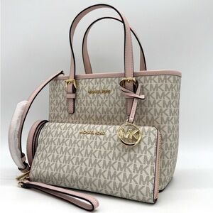 Michael Kors Jet Set Travel Top-Zip Tote Bag & Trifold Wallet Powder Blush Set